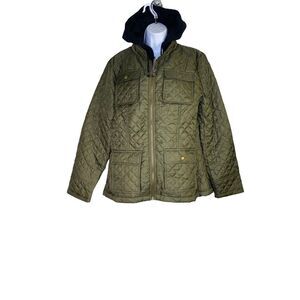 Yoki Outerwear Womens Puffer Jacket Olive Green Zip Up Faux Fur Lined Hood SZ XL